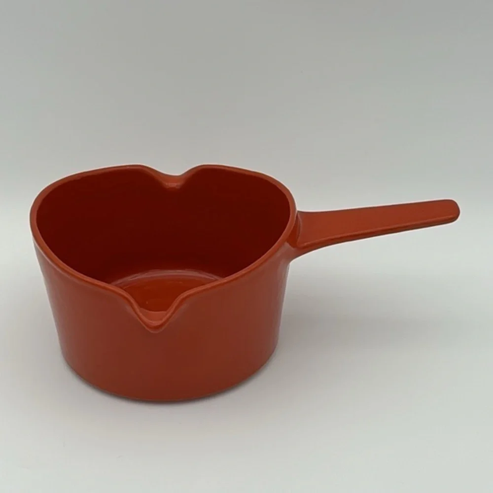 Vintage Copco Michael Lax Designed Orange Enamel Cast Iron Sauce Pot